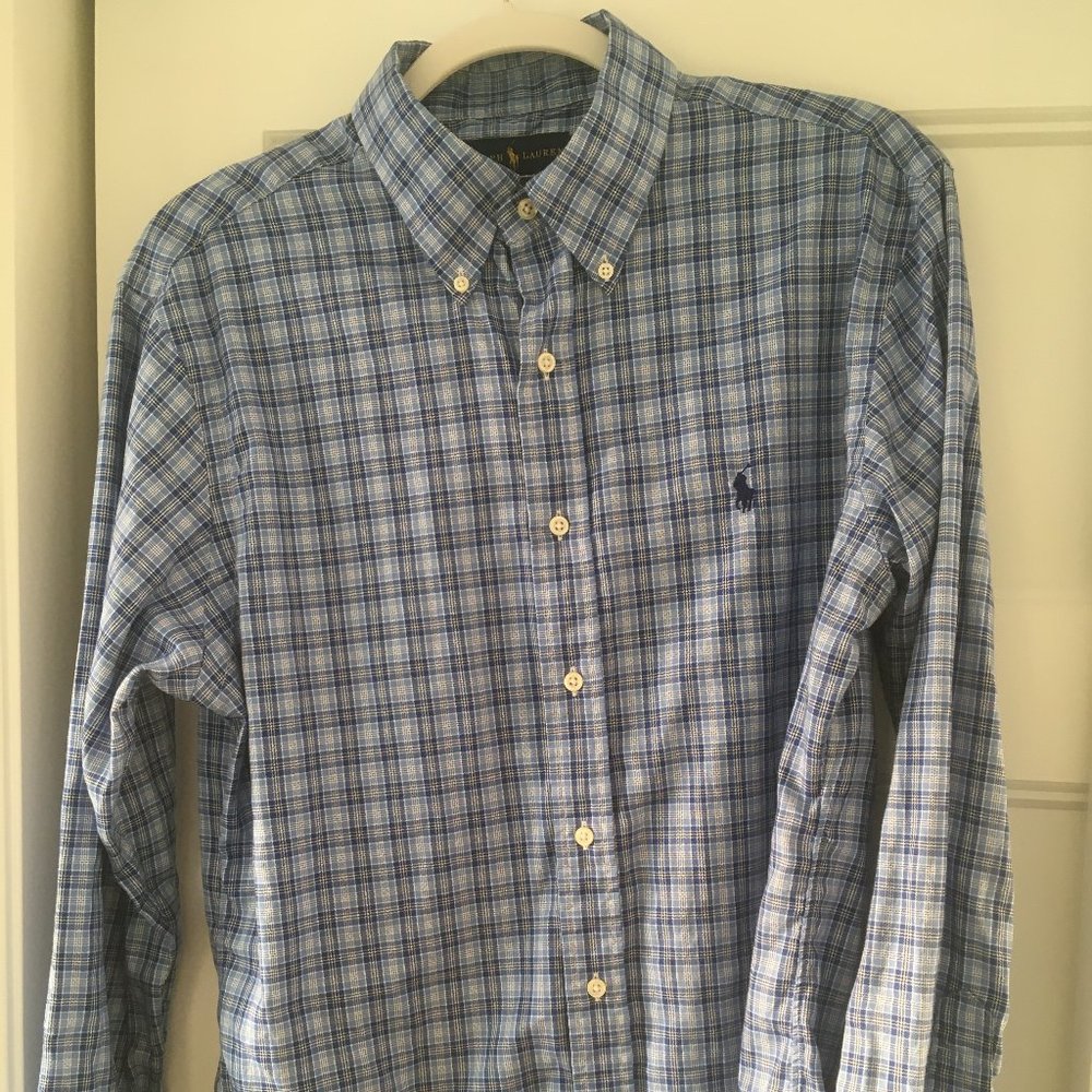Ralph Lauren Blue Plaid Button Down Size L